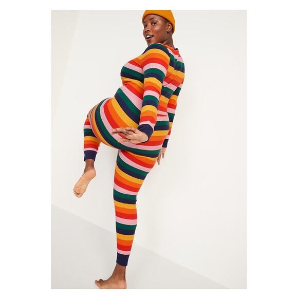 Old Navy Rainbow Stripe Waffle Knit Pajama Thermal Onesie Sz.L NWT - Picture 2 of 14